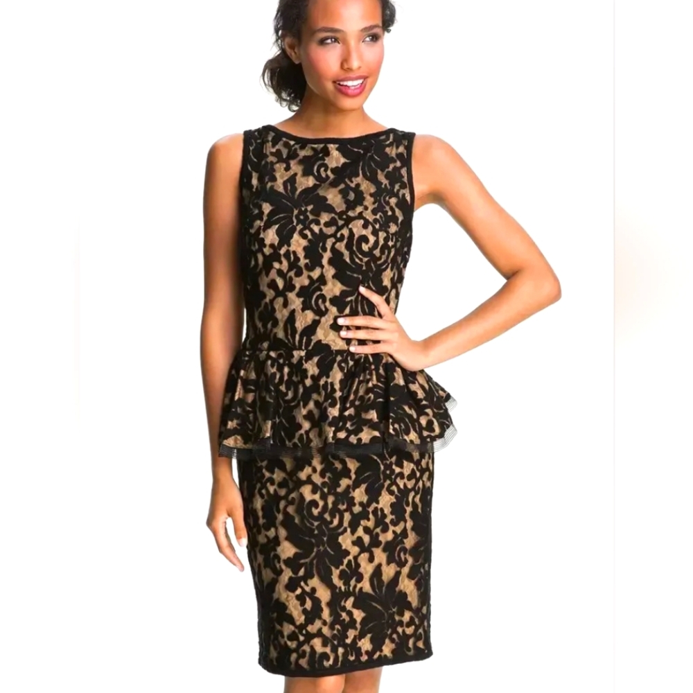 Tadashi Shoji Black and Tan Lace Dress